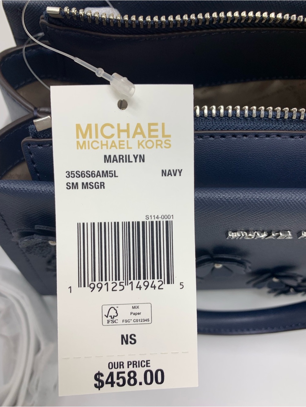 Michael Kors Marilyn Navy Floral Applique Satchel - Picture 13 of 15
